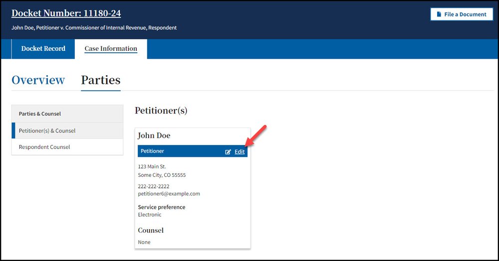 Edit Petitioner Contact Info